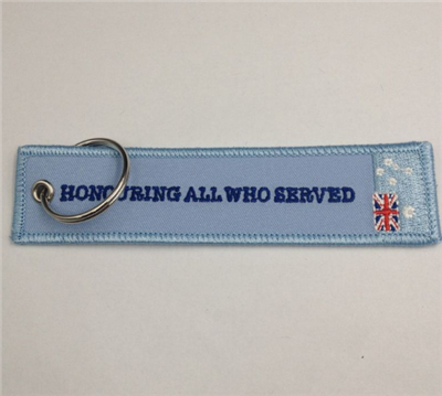 Flight Logo Name Embroidered Fabric Key Tag In Keychain