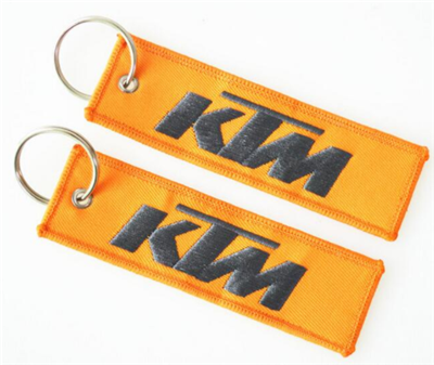 Cheap Custom Orange Woven Key Tags Embroidered Key Ring