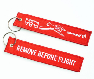 China Factory Direct Custom Flight Embroidery Keychain Woven Key Tag with Logo