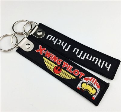 Wholesale Manufactures Private Brand Embroidery Name Logo Tag Fabric Key Chain Promotion Key Tag